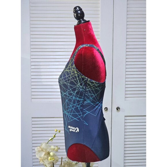 NWOT Stolen Goat Womens Blue Green Geometric Pattern Vortex Swim Suit Sz Xl 2586 - Picture 7 of 15